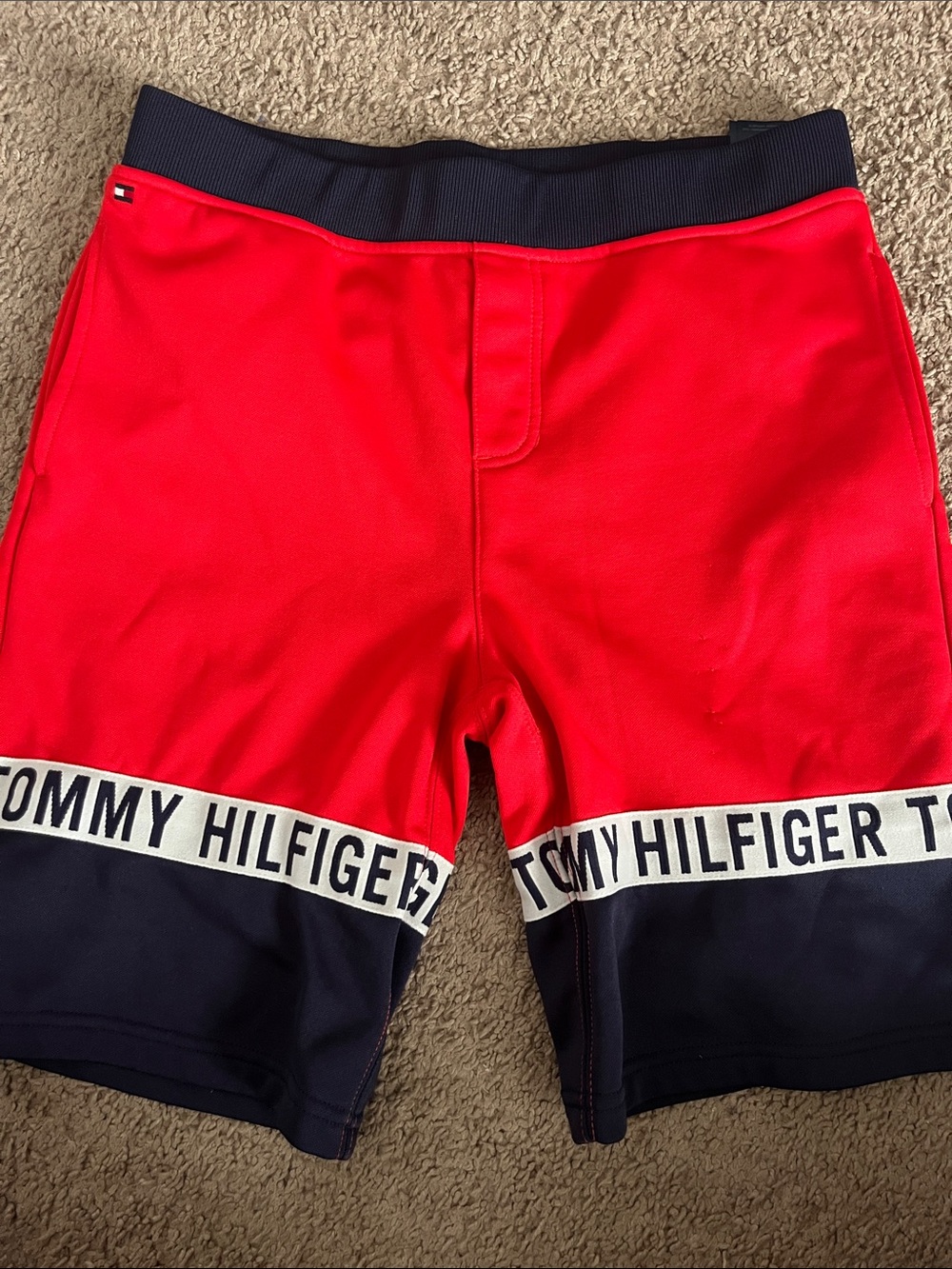 Tommy Hilfiger Boy’s Red and Navy Logo Swim Shorts